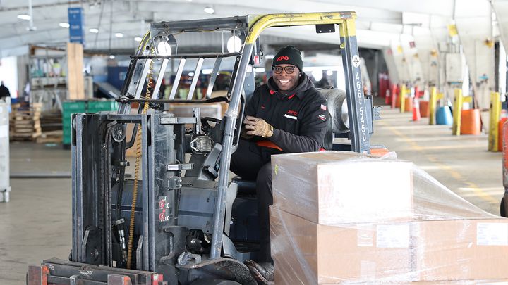 Forklift driver on a dock