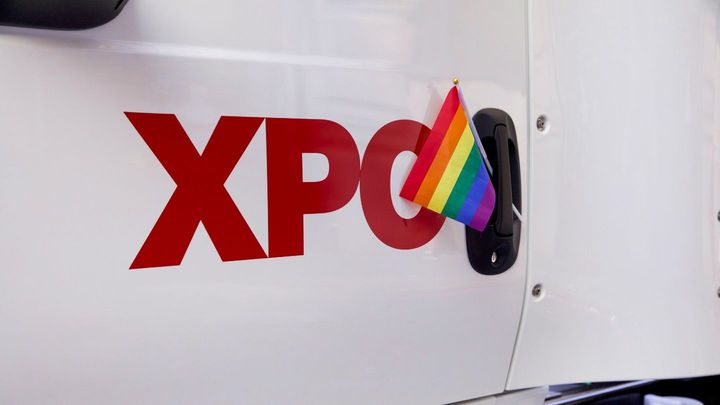 HRC Equality Index rainbow flag on XPO truck
